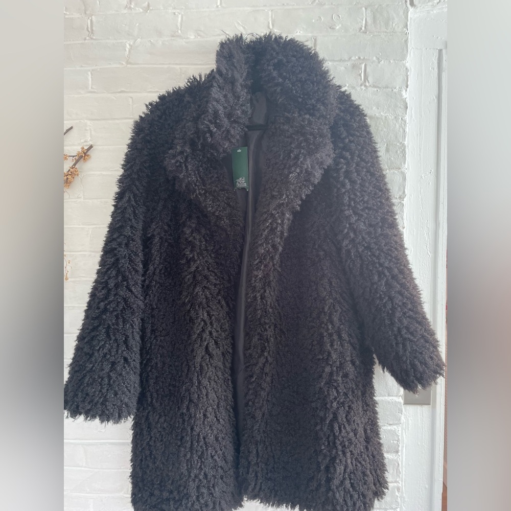 Open front faux fur teddy coat